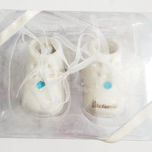 NEW Baby's First Christmas Ornament Ceramic Booties w/ December Birthstone Blue